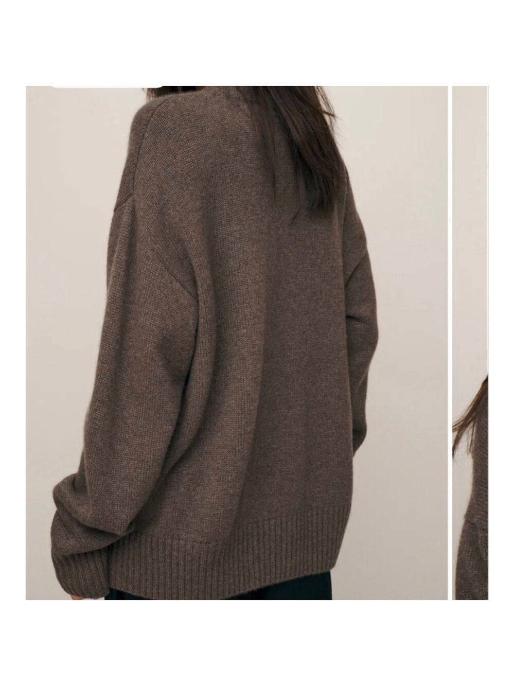 New Reformation Jadey Cashmere Oversized Vneck Sweater Brown XL! $298 on Revolve - Picture 4 of 6